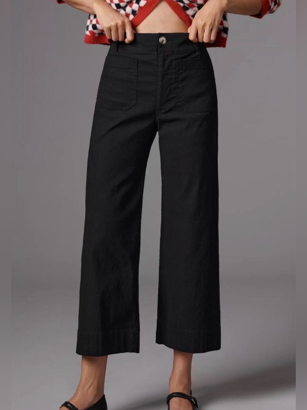 Maeve Anthropologie The Colette Cropped Wide Leg Pants Black 28P